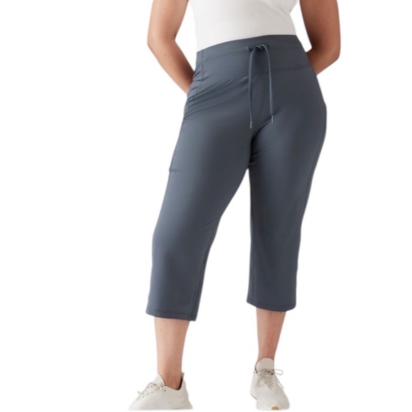 ATHLETA ULTIMATE CROP WIDE GRANITE BLUE PANTS SIZE LARGE - Picture 2 of 16